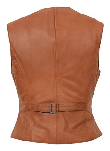 Womens Soft Leather Waistcoat Slim Fit Sleeveless Jacket Classic Casual Gilet Katy Tan2
