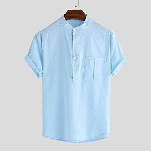 Chemise décontractée pour homme type chemisette d'été en coton manches courtes jaune