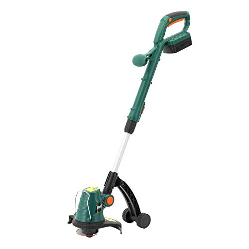 Elektro-Rasenmäher, Lithium-Batterie-betriebene Elektrohandrasentrimmer, mit Verstellbarer Teleskopstange und Stützrädern, einem Garten Rasen