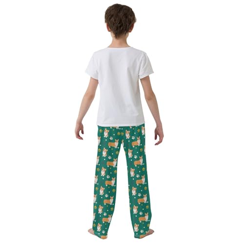 Welsh Corgi Dog Footprint Boys Long Pants Soft Trousers Elastic Waist Kids Lounge Bottoms with Pockets S-XL3