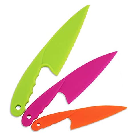 Jatidne 3pcs Lettuce Knife Nylon Kitchen Knives for Kids Safe Colorful Plastic Cooking Knives for Children Chef Knife Salad Bread Knife Cover