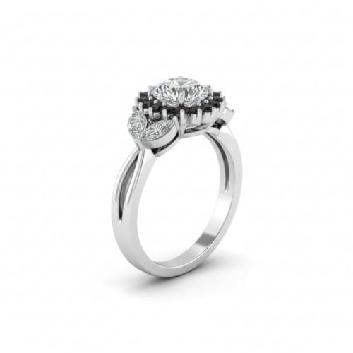 Image of 55Carat Choose Your Gemstone Flower Halo Split Shank Diamond CZ Ring Sterling Silver Round Shape Halo Engagement Rings Everyday Jewelry Wedding Jewelry Handmade Gifts for Wife US Size 4 to 12