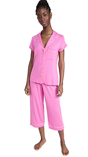 Eberjey Women's Gisele Short Sleeve Crop Pj Set, Italian Rose/Ivory, Pink, M #TOP18