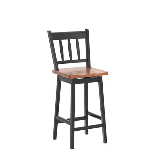 Butacos COSTWAY, Set de 2, Altura de Barra de 24,5 pulgadas, con Asiento de Madera Sólida de Caucho, Giro de 360°, Reposapiés y Espaldar, Ideales para Isla de Cocina, Encimera o Pub (Negro) miniatura 5
