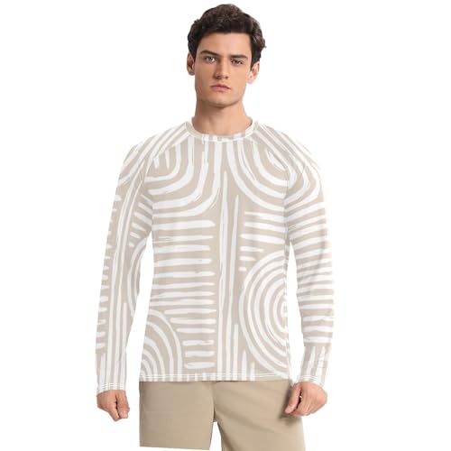 Light Yellow Stripes Men's UPF 50+ Swim Shirts Classic Crew Neck Long Sleeve Sun Shirt for Men Long Sleeve Beach