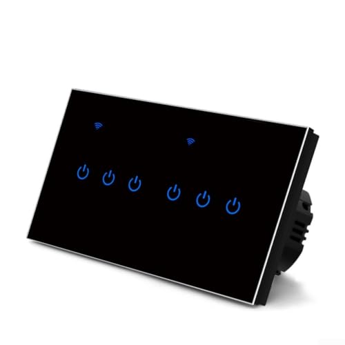Smart WiFi Touch Switch, For Tuya App Remote Control Smart WiFi Light Switch Glass Panel with Voice Control for Home Office Use(6 Gang 2Way)