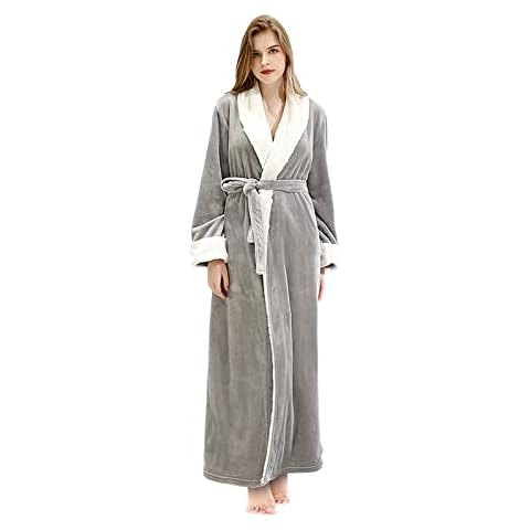 CaiDieNu Robes for Women, Long Plush Fuzzy Bathrobes for Famale Soft Winter Warm Ladies Housecoat with Pockets, Grey, X-Large Cover