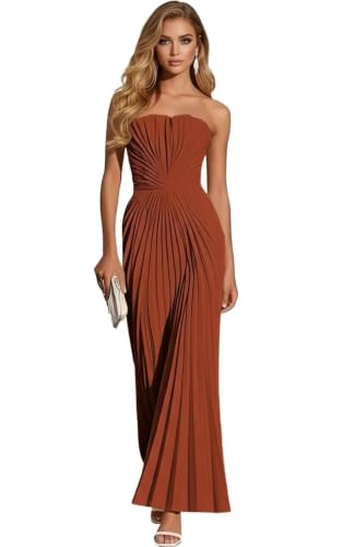 Bridesmaid Dresses with Pleated for Women Rust Strapless Dress US6