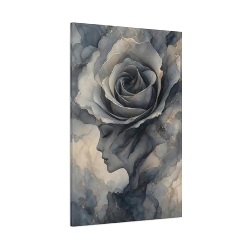 Toile rose fleurie tableau abstrait bleu gris salon 80x120