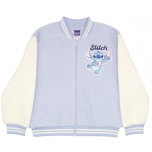 Image of Disney Lilo & Stitch, Minnie Mouse Girls Fleece Varsity Jacket - Fuzzy Lightweight Zip-Up Bomber Jacket for Kids