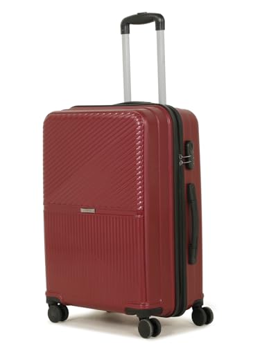 Image of Teakwood Meduim Size 8 Wheels Trolley Bag, Hard Cabin with Zipper Closure, Adjustable Push Button & Cross Side Strap, Number Lock System 360 Degree (Medium, Maroon)