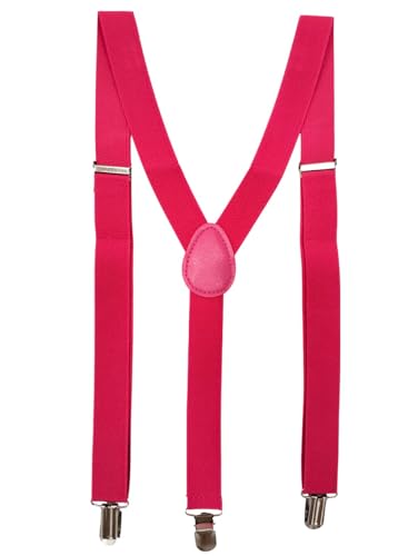 Image of BookMyCostume Pink Suspenders for Kids & Adults|Adjustable Elastic Y-Back Belt for Fancy Dress Costumes,Theme Parties,Dance Costume,School Functions & Stage Shows|Unisex Clip-on Suspenders Accessory