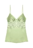 YAMAMAY - Canotta Spalline Fini Regolabili in Raso con Ricami in Pizzo, Verde Chiaro, Linea Primula Color, Donna, Taglia L