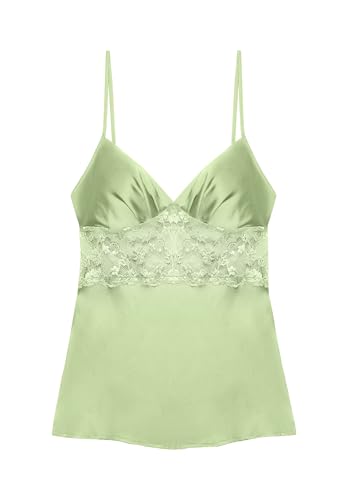 Débardeur en satin vert clair YAMAMAY avec fines bretelles et finitions en dentelle