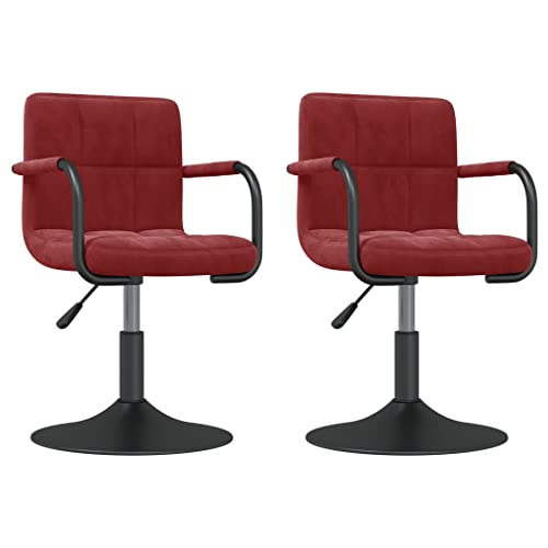 vidaXL 2X Chaises à Dîner Pivotantes Fauteuils de Salle à Manger Chaises de Repas Sièges de Cuisine Maison Intérieur Bureau Rouge Bordeaux Velours