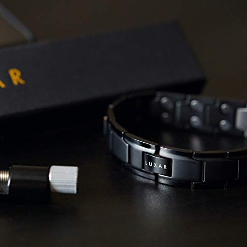 Luxar Men's Titanium Magnetic Therapy Linked Bracelet For Pain Relief | Double Magnet Strength With Powerful Rare-Earth Neodymium Magnets | Adjustable Length With Steel Resizing Tool (Brushed Black) #TOP5