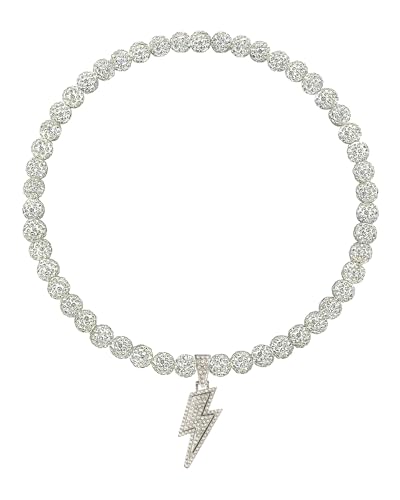 NUSTTAL Baseball Necklace for Men 20 Inch Bling Ice Collection Lightning Bolt Pendant Necklace for Women Rhinestone Clay Beaded Discoball Accessories Gifts for Baseball Team Players Lovers-White