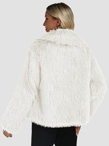 Funlingo Women's Faux Fur Coat Winter Long Sleeve Lapel Cropped Jacket Warm Shaggy Overcoat2