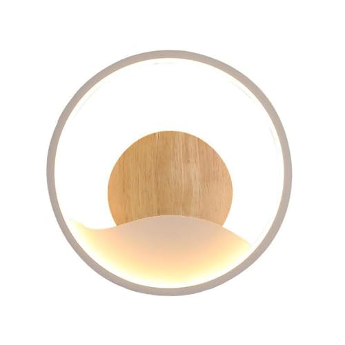 Apliques de Pared Minimalistas Modernos, iluminación LED de 12 W, Paquete de 1 lámpara de Pared con Anillo cableado y Base de Madera, luz de Pared Interior para Dormitorio, mesita de Noche, Sala