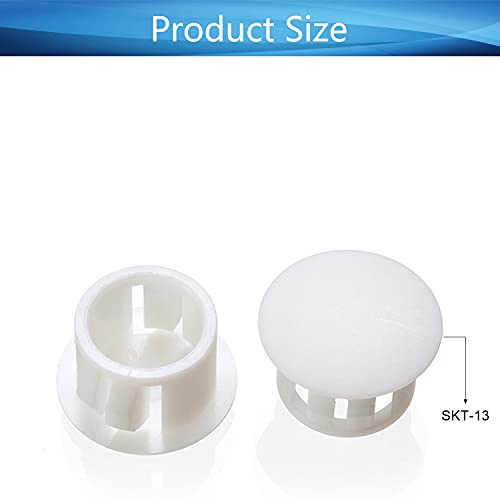 Image of Heyiarbeit 100pcs Hole Plugs 1 /2 inch / 13mm Nylon Plastic Round Snap in Type Locking Hole Tube Furniture Fencing Post Pipe Insert End Caps White Tone