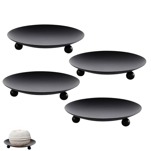 Lot de 4 bougeoirs noirs de 6,5 cm - Dessous de verre - Assiettes pour bougies de Noël - Décoration de table - Fête de famille