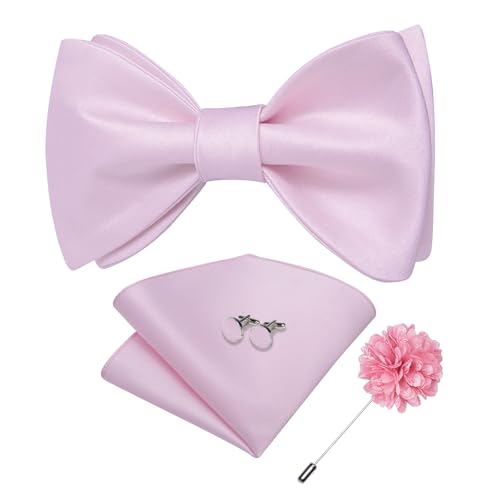 Image of DiBanGu Satin Bow tie Self-Tied Bowtie Set for Men Wedding Prom | Solid Color,Skin-Friendly,Versatile Accessory,Lapel Pin,Pocket Square,Cufflinks,School Dance,Banquet,Dinner,Celebration