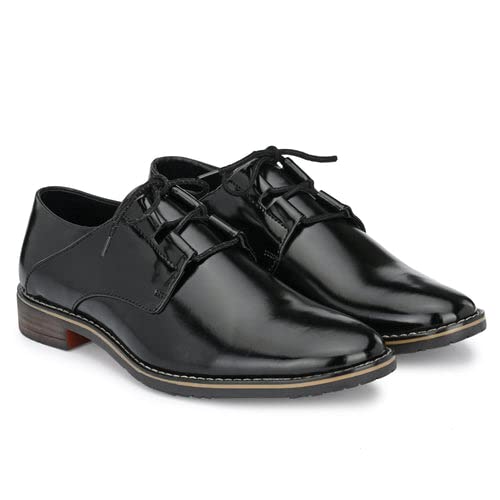 Attitudist Mens Handcrafted Derby Glossy Black Formal Laceup Shoes with Criss Cross Lacing - 4001BLK (B0B37LQFQC) Amazon Price History, Amazon Price Tracker