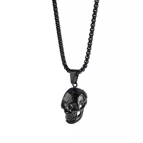 Collar para Hombre con Colgante Skull,EIdea de Regalo para Hombre,Estilo Gótico, Mujer Hombre Cuentas Cadena de Ónix Negro Collar, Acero Vintage Cráneo Calavera Colgante