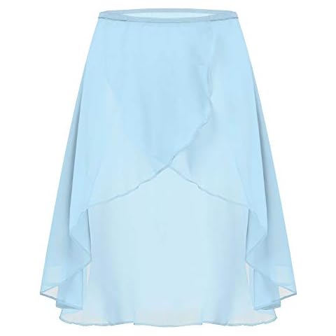 YiZYiF Women Asymmetric Chiffon Wrap Skirt Gymnastics Ballet Dance Skirt Ice Skating Dress Light Blue M Cover