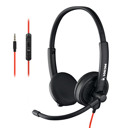 BlueStork MC 301 Casque Micro PC Filaire Jack 3,5 mm, Son Stéréo, Microphone Rotatif Antibruit, Ultra Confort, Contrôle du Volume - Casque Professionnel Léger Idéal Télétravail - Nouveau 2022, Noir