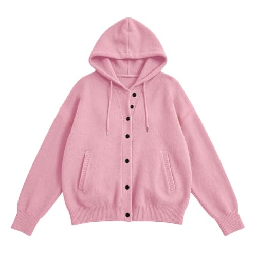 Pink Hooded Cardigan for Women Button Up Long Sleeve Cashmere Sweaters - image 5
