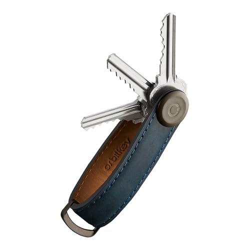 Orbitkey Crazy Horse Schlüssel-Organizer aus Leder, leises Profil, für bis zu 7 Schlüssel, Marines Blau, Einheitsgröße