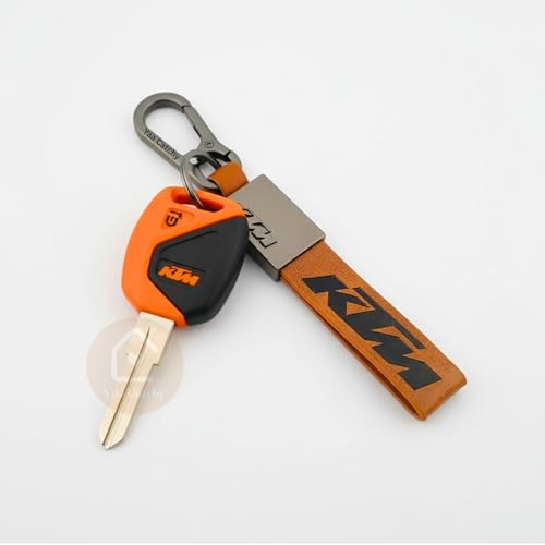 Image of Premium Leather Keychain Metal Hook Compatible with Durable Faux Leather Brown Strap with Heavy-Duty Alloy Clip Stylish Bike & Car Key Holder