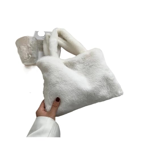 WEOKDFHA Bolso De Peluche Bolso de mano felpa suave y versátil for mujer, bolso hombro for otoño e invierno, bolsos for la axila for, con asa esponjosa(White)