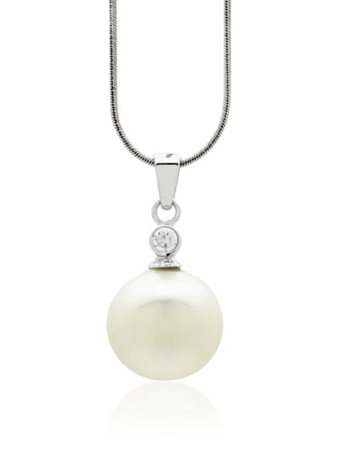 Preisvergleich Produktbild Burgmeister Jewelry Damen-Halskette Muschelkernperle weiß Zirkonia rhodiniert 925 Sterling Silber JHE1090-423