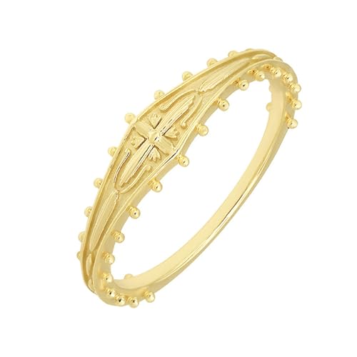 Stfery Alianzas de oro de 9 quilates para mujer, estilo vintage, con cruz de perla, anillo de oro auténtico Au375, talla 47 (15.0)