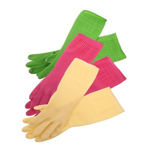 Beavorty 3 Guantes de Látex Reutilizables Impermeables para Cocina y Limpieza Diseño Antideslizante para Protección Completa de Manos y Brazos Uso Multifuncional