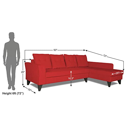 Image of Adorn India Maddox Tufted L Shape 6 Seater Sofa Set RHS (Red) (3 Year Warranty)