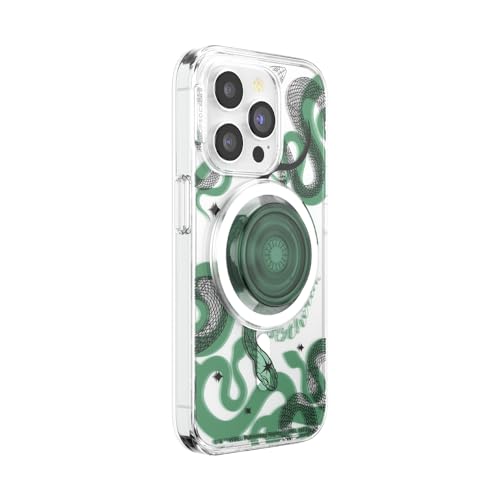 Image of PopSockets iPhone 15 Pro Case with Round Phone Grip Compatible with MagSafe, Phone Case for iPhone 15 Pro, Wireless Charging Compatible, Harry Potter - Slytherin