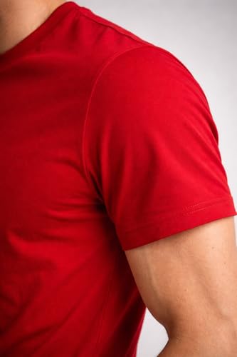Image of Mens T Shirt Premium Cotton Slim Fit Crew Neck Short Sleeve Casual Basic Tee Soft Breathable Everyday Essential