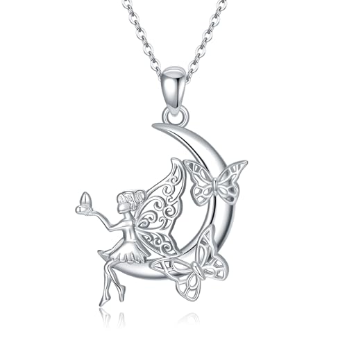 KoyeKei Fairy Necklace Gifts for Women 925 Sterling Silver Crescent Moon Pendant Fairy Butterfly Necklaces Angel Elf Jewelry Graduation Gifts for Daughter Wife Girlfriend Her by KoyeKei - Used condition - US$27.31