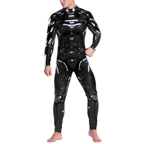 Foksikely Unisex Mechanical Robot Skeleton 3D print Skinny Jumspsuit Outfits Halloween Costume Bodysuit