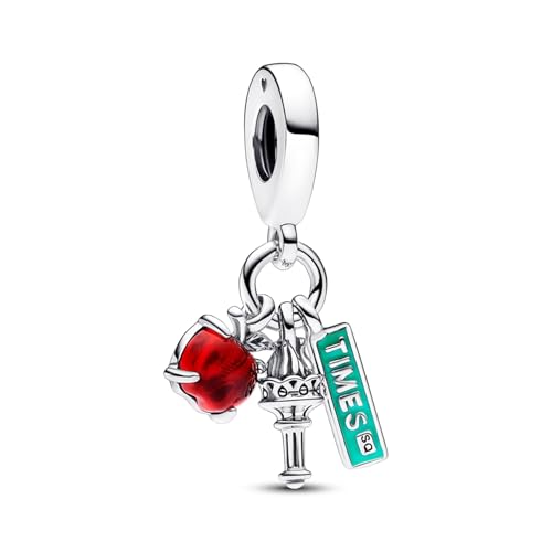 PANDORA NYC Apple, Torch & Street Sign Triple Dangle Charm - Compatible with PANDORA Moments - Gift for Her - Sterling Silver with Murano Glass & Enamel - With Gift Box2