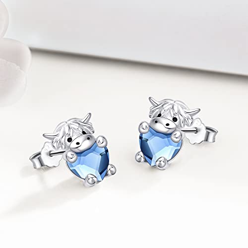 JUSTKIDSTOY Highland Cow Earrings 925 Sterling Silver Birthstone Earrings Cute Animal Cow Stud Earrings Jewelry Birthday Gifts for Women Girls Daughter Girlfriend3