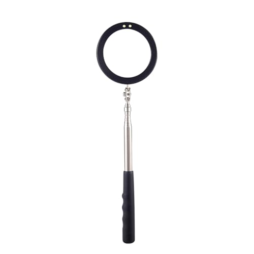 Telescoping Inspection Mirror LED Light with Large 3.75 Inches Round Mirror, 39.4 Inches Extendable, Flexible 360 Swivel, for Inspection Viewing, Mechanic Checking, Observation 3.75" Round