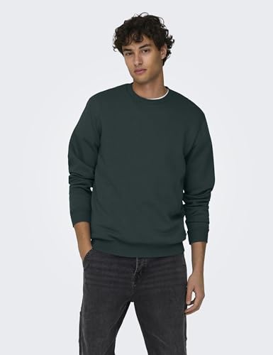 Herren O&S Basic Sweatshirt Regular Fit Pullover Langarm Jumper Sweater Shirt ohne Kapuze ONSCERES, Farben:Grün-4, Größe:L
