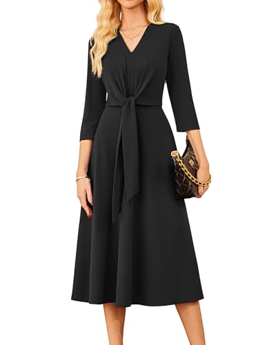 GRACE KARIN Work Dresses for Women 2025,Business Casual 3/4 Sleeve Midi Dress,Office A Line Dresses