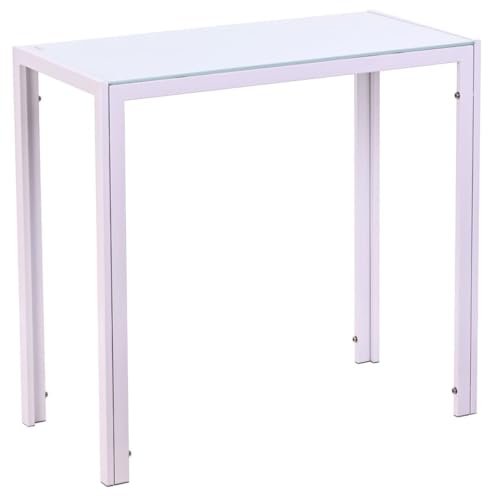Noorsk Design Mesa Cocina Pequeña - Medidas 80x40x75 cm. - Estructura Metálica y Cristal Templado de 6 mm. de Grosor - Mesa Estrecha de Cocina. (Blanco)