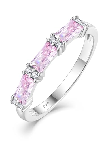 Stackable Rings 925 Sterling Silver Baguette Ring for Women, Eternity Ring Band with Square Birthstone Jewelry