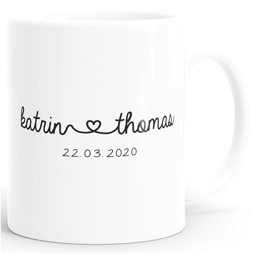 SpecialMe® Kaffee-Tasse personalisiert Geschenk Partner Namen und Datum anpassbar Hochzeitstag...
